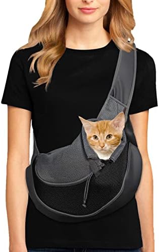 VIDLEY Pet Sling Carrier Deluxe Breathable Mesh Dogs Cats Safe Travel Sling Bag (Black)