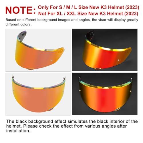 Image of PSLER Helmet Visor for K3 DOT(E2206),Only for S /M /L Size,Deep Red | Only for S /M /L K3 Helmet Size,Impact-Resistant ,UV400 Protection, Motorcycle Tinted Face Shield for K3 DOT(E2206) Replacement