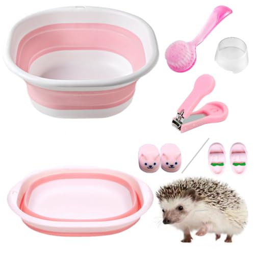 FASAROU Hedgehog Bath Supplies Small Animal Bath Supplies Include Foldable Bathtub 1 Hamster Hedgehog Nail Clipper Trimmer 1 Cleaning Brush A Pair of Random Slippers