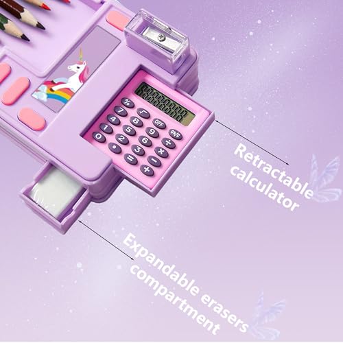 Image of Pop Up Multifunction Pencil Case, Cute Cartoon Pen Box Organizer Stationery with Calculators, Sharpener, Schedule, School Supplies, Best Birthday Gifts for Kids