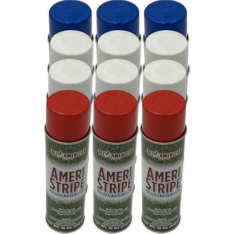 Ameri-Stripe Red/White/Royal Blue Field Marking Paint - 1 Case (12, 18 oz. Cans) Includes: (6) Cans White, (3) Cans Red, (3) Cans Royal Blue Cover