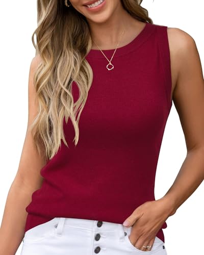 Arach&Cloz 2025 Womens Wool Blend Tank Tops Summer Fall Sleeveless Vest Crew Neck Soft Sweater Cute Fashion Dressy Business Casual Outfits Knit Trendy Work Teacher Clothes Burgundy Red XXL - 4