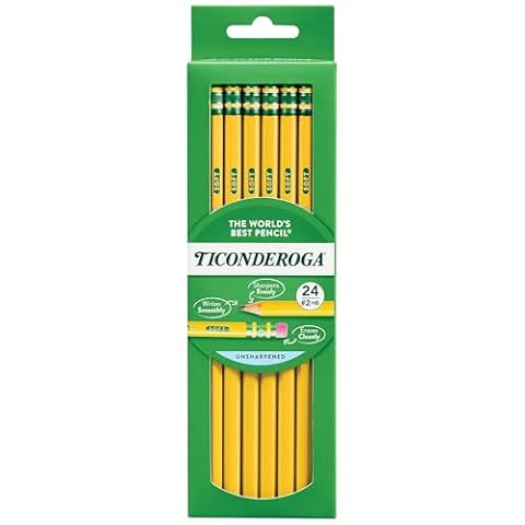 Ticonderoga Ołówki w drewnianej obudowie, nieostrzone, 2 HB miękkie, żółte, 24 szt