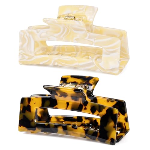 2Pcs Acetate Hair Claw Clips for Women Tortoise shell hair clip French Design Strong Hold Non-Slip claw clips for Thick Hair