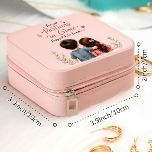 Image of Precious Art Gifts Best Sister Jewellery Organiser Box With Wooden Earring Pair,Greeting Card,Best Rakhi Gift For Sister,Rakshabandhan Combo Pack Set (Partners in Crime)