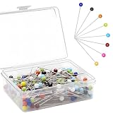 Motswedi Spilli Testa Vetro 250 Pezzi, 8 Colori Spilli Sartoria, Spilli Acciaio Inox, Spilli Testa Vetro Multicolore per Cucito e Decorazione, 37 mm, Scatola Porta Spilli