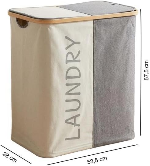 Digithome Bambu 2 Bölmeli Kirli Çamaşır Sepeti Banyo Düzenleyici Sepet 53,5X28 cm