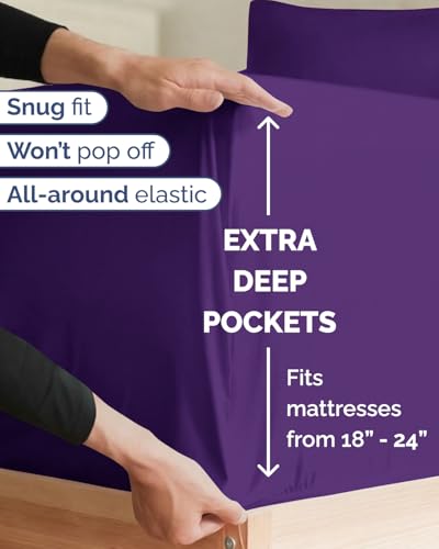 Image of Extra Deep Twin XL Sheet Set - 4 Piece College Dorm Bed Sheets Set w / Extra Deep Pockets - Ultra-Soft, Comfy & Breathable Bedding for Women, Men, Kids & Teens - Wrinkle Free & Fade Resistant - Purple