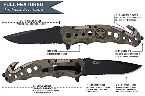 Swiss Safe 3-In-1 Tactical Knife For Military And First Responders - Military Camouflage #TOP3