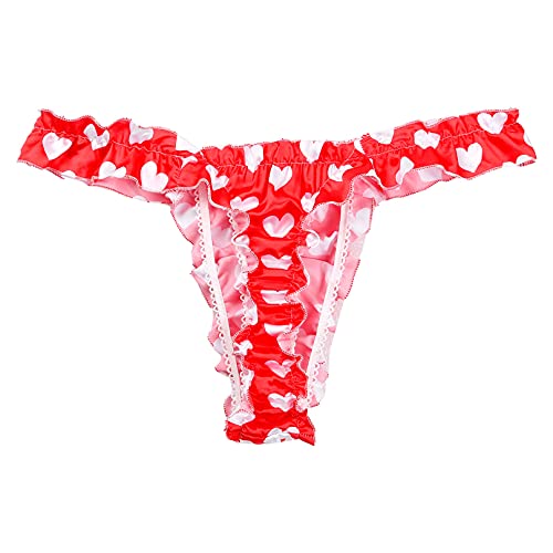 MSemis Men's Satin Silk Ruffled Frilly Sissy Panties Thongs Underwear Bikini Briefs Crossdress Lingerie4