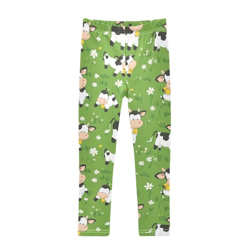 Wusikd Funny Cows Girls' Leggings Toddler Doodles Green Kids Yoga Pants Dance Active Tights 4T