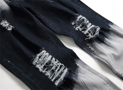Men's Zippered Ripped Jeans (Without Belt) Motorcycle Straight Slim Fit Casual Denim Trousers3