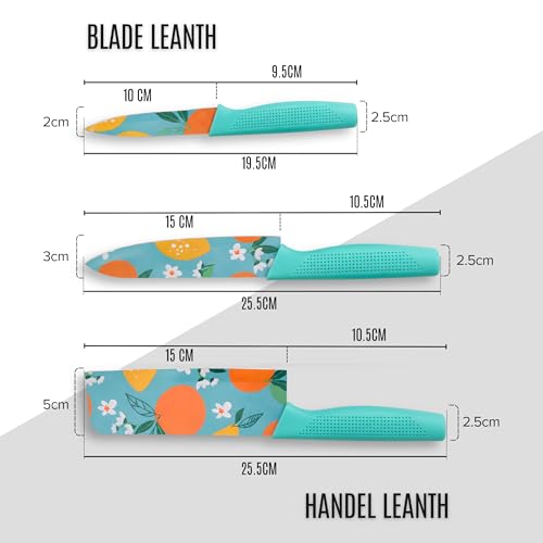 Image of Kitchen Knife Set 3-Piece Stainless Steel | Sharp Non-Stick Chef, Utility & Paring Knives | Ergonomic Non-Slip Handle for Vegetable, Fruit & Meat Cutting | Blue