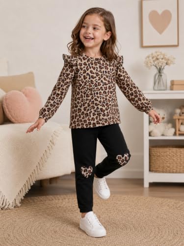 Image of RETSUGO Toddler Girls 2 Piece Outfits Long Sleeve Sweatshirt Leggings Pants Fall Winter Casual Clothes Sets 3‑8 Years