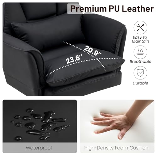 Furniliving Big and Tall Office Chair, Ergonomic Computer Desk Chair with Footrest, Wide Seat Reclining Gaming Chair, Flip Armrests for Cross Legged Sitting, Heavy Duty Support up to 400LBS, PU, Black - Image 6