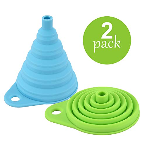 Collapsible Silicone Funnel Set, 2 Pack Large and Wide Fold Funnels for Kitchen