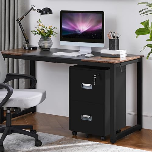 Miniatura 4 de Yaheetech Cajonera Escritorio Con Ruedas Cajonera De Oficina 2 Cajones Cerradura Archivador Extraíble Móvil De Oficina Para Carpetas A4 40 X 40 X 65 Cm Negro