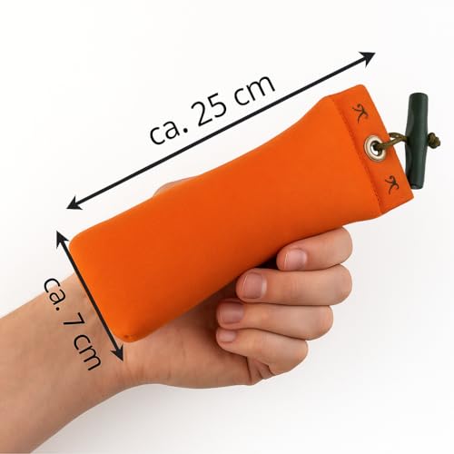 Romneys Hundetraining Dummy 500g - Robust & Schwimmfähig, Apportierprüfungen Zugelassen - Ideal für Wasserarbeit, aus Reißfestem Canvas (orange)