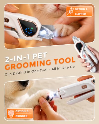 2-in-1 Dog Nail Clippers & Cat Grinder with Dual LED Lights (White) - Image 2
