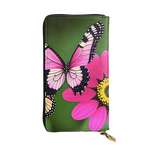 Pink Flower and Butterfly Prints Leather Long Clutch Wallet for Fashionable Girls and Women - Durable, Stylish, and Functional, Black, One Size