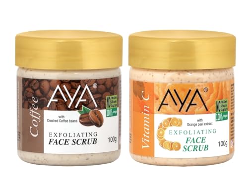 Image of AYA Coffee and Vitamin C Tan & Dead Skin Removal Scrub For Face & Body (100 Ml+100 Ml)|Exfoliating & Brightening Scrub|Blackhead Remover,Whitehead Remover,Detan Pack I Face Scrub For Women & Men