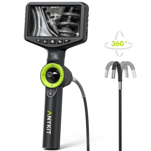 Anykit 360° Articulating Engine Borescope, Aviation Bore Scope with 0.33in Steerable Snake Camera, 5-inch IPS Video Inspection Camera with Light for Mechanics, Maintenance Technicians- 5FT