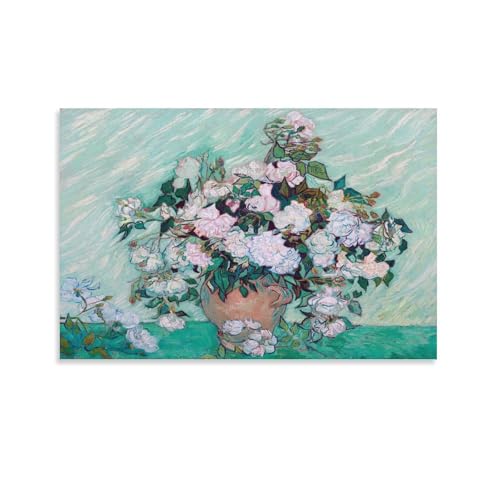 ゴッホ 世界の名画 バラのある花瓶 ポスター アートパネル キャンバス 壁アート モダン部屋飾り 版画 壁の絵 インテリア ホームアートワーク16x24inch(40x60cm) - ノーブランド品 - 商品画像