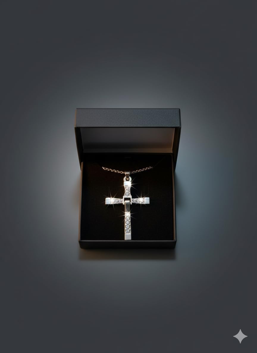 Dom Toretto Cross Necklace, Ozzy Osbourne Cross Necklace, Dominic Toretto Necklaces with Small Diamonds Silver, Stainless Silver Cross Chain for Men, Mens Cross Necklaces - Image 6