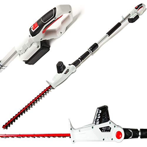 NETTA 20V Cordless Pole Hedge Trimmer, 51cm Laser Cut Blades, 16 mm Tooth Opening, 2.4m Long Reach + 150° Angle Changing Head
