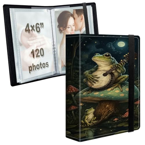 Image of Photo Album 4x6 120 Photos with Strong Elastic Band, Mushroom Frog | Large Capacity Premium Leather Picture Album, Portable Wallet Albums Photo Book for Family Anniversaries Wedding Baby
