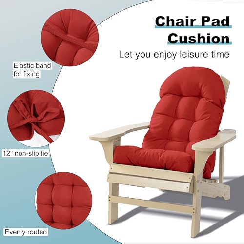 Image of Adirondack Chair Cushion, Rocking Chair Cushion 44x19.4x4 inch, High Back Patio Cushions of Upper and Lower with Ties, Sunscreen and Fade-Resistant (Red, 2)