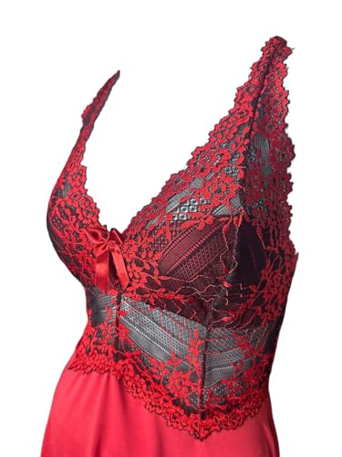 Camisola Sexy Sensual Intima Lingerie Dormir Renda Luxo Camisão Feminina Noite (Vermelho, G)