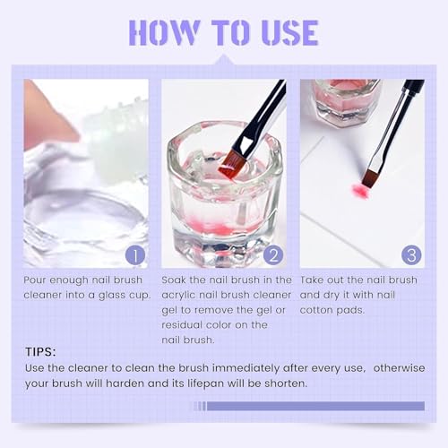Image of Nail Brush Cleaner & Revitalizing Solution - Fast-Acting Cleaner for Acrylic Brushes, Airbrushes, Gel Nail Brush,Art Brushes & Nail Tools - Restores Softness and Extends Brush Life120ml