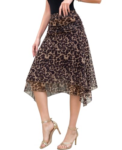 Genfien Rock Damen Sommer Midi Hohe Taille mit Elastisc Bund Masche Unregelmäßigem Flowy Rock Mit Innenfutter Knielang