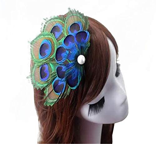 Women Bohemian Peacock Feather Hair Clip Hair Pin Elegant Fascinator Wedding Dance Party Headdress Headwear Hair Accessory Sequined Showgirl Headpiece (Style 1)