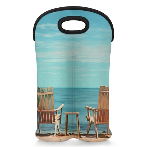 GzLeyigou 2 Bottles Beach Chairs Wine Bag Sleeve Totes Beach Neoprene Protective Wine Carrier Bag for Wine,Water, Champagne, Beer, Baby Bottles,Gift 14.5 x 10 Inches