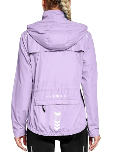 FitsT4 Sports Women's Cycling Running Jackets Lightweight Windproof Bike Windbreaker Reflective with Hood Light Purple Size S