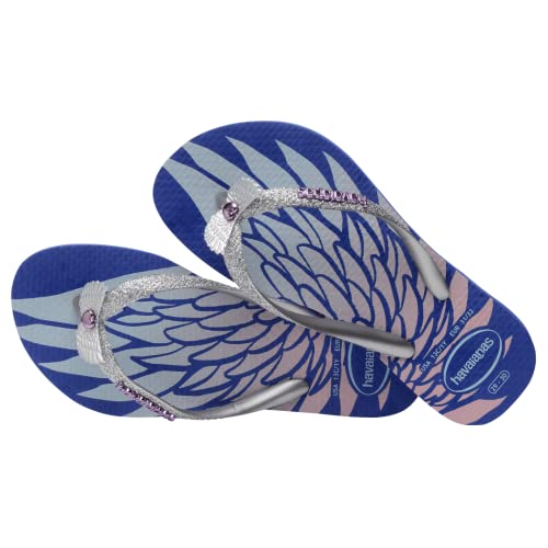 Havaianas Kids Slim Glitter II Flip Flops - Stylish Glitter Sandals - Marine Blue, 7/84