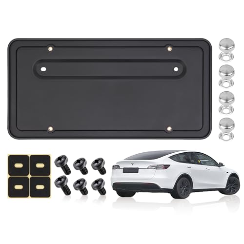 109684400B Rear License Plate Frames for Tesla Model Y and Model 3 Rear Plate Holder with Metal Stainless Steel Screws Cap and Screws Rust Proof Rattle Proof Rear Plate Mounting Kit