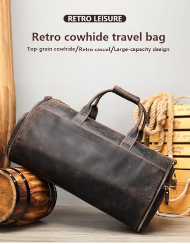 Men's Leather Duffle Bag with Wheels – Rolling Travel Duffel with Telescopic Handle, Large Carry-On Luggage for Business Trips & Weekend Getaways (Dark Brown, 23”) (Dark Brown)3