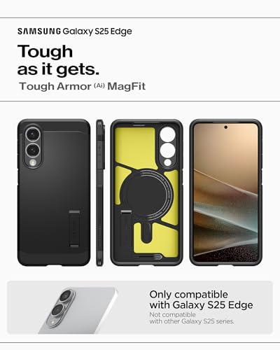 Image of Spigen for Galaxy S25 Edge Case, Tough Armor MagFit [Kickstand] [Compatible with MagSafe] [Military-Grade Protection] - Black