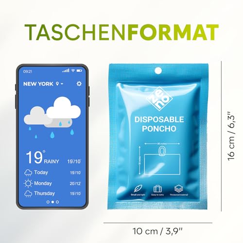 ZENO Regenponcho Festival Wasserdicht - Regenponcho Familien Set - Regencape Festival Einweg - Damen, Kinder & Mann - Transparent mit Kapuze - Reise, Wandern, Camping