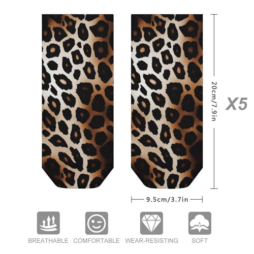 Leopard Print Athletic Ankle Socks for Women Men Running Hiking Cotton Socks Low Cut No Show Sock (5 Pack)2