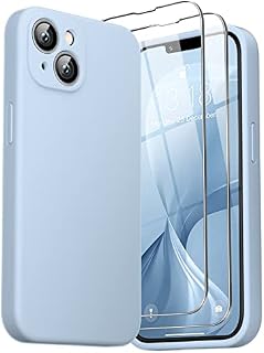 GOODVISH [3 in 1 Designed for iPhone 14 (6.1") Liquid Silicone Case 2022 [Upgraded Camera Protection], with 2 Pack Screen Protector, Shockproof, Anti-Scratch Gel Rubber Slim Phone Cover, Blue Grey