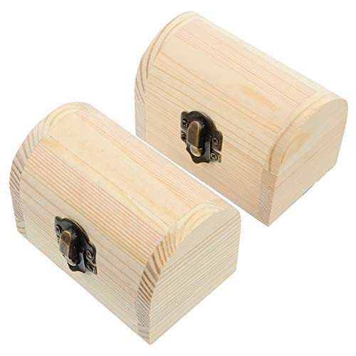Cabilock Wooden Craft Box 2Pcs Unfinished Wooden Unfinished Wooden Jewelry Box Wooden Treasure Boxes Hinged Lid Wood Box Chest Box Pirate Unfinished Wooden Jewelry Box #TOP25