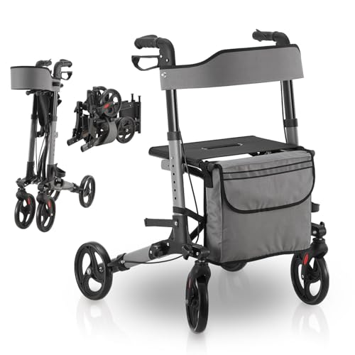 Juskys Rollator Vital grau - Gehhilfe faltbar & leicht aus Aluminium bis 130 kg - Laufhilfe höhenverstellbar mit Sitz, Tasche & Regenschirmhalterung Juskys Rollator Vital grau - Gehhilfe faltbar & leicht aus Aluminium bis 130 kg - Laufhilfe höhenverstellbar mit Sitz, Tasche & Regenschirmhalterung