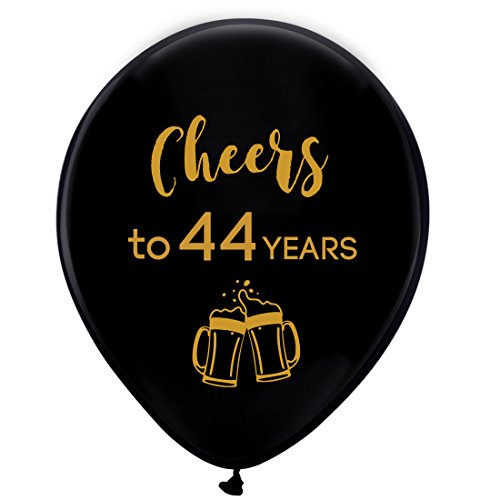 Black cheers to 44 years latex balloons, 12inch (16pcs) 44th birthday decorations party