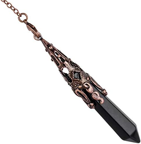 Nupuyai Vintage Obsidian Crystal Point Dowsing Pendulum for Healing Divination Scrying, Hexagonal Gemstone Pendant Pendulum with Chain