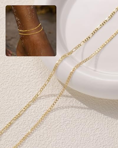 Image of FUNEIA Gold Silver Ankle Bracelets for Women Waterproof 14K Gold Plated Anklets for Women Non Tarnish Dainty Layered Beaded Heart Anklet Set Summer Beach Foot Chain Jewelry Gifts Trendy Stuff