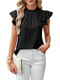 Toplop T Shirt Damen Bluse Sommer Rüschen Sexy Stehkragen Oberteil Tunika Sommerbluse Tunikashirt Fließend Blusenshirt Schwarz L